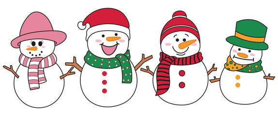 Hand Drawn Snowman vector, illustration Cartoon Cute Christmas Snowman, Snowman Clipart, Christmas