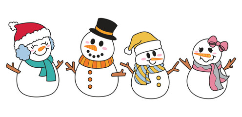 Hand Drawn Snowman vector, illustration Cartoon Cute Christmas Snowman, Snowman Clipart, Christmas