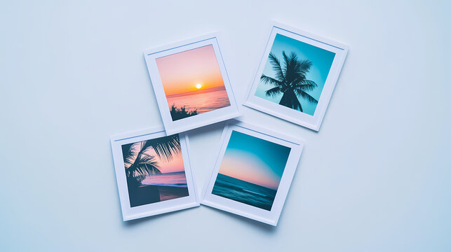 Mockups of polaroid style photographs in white plain background. Polaroid Style. Illustration