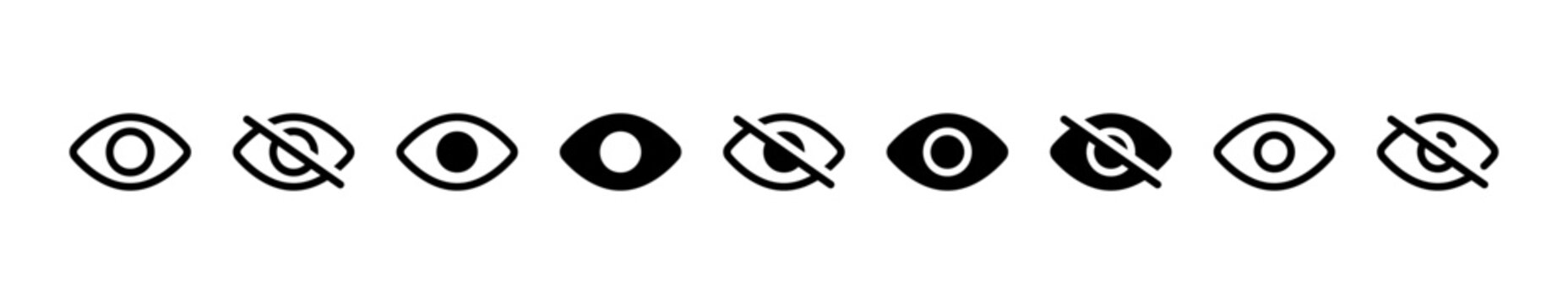 eye icon set. vision icon, see view icons - eyesight symbol - invisible eye hide icon, incognito icon no eye view hidden icon set. vision icon, unsee icons