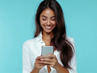 Fototapeta premium Smiling Woman Using Cell Phone