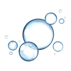 Bubbles, composition. Watercolor illustration. Cleanliness and skin care concept. SPA and cosmetology. Round shaped foam balls for background, packaging, label, banner