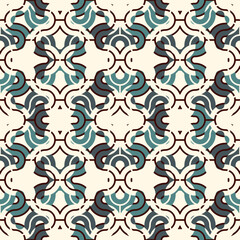 Kaleidoscope ornament. Stylized stained glass mosaic background. Ethnic and tribal wallpaper. Repeated abstract geometric figures. Ornamental seamless surface pattern. Digital paper, textile print