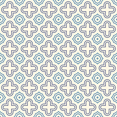 Oriental pattern. Repeated crosses and stars abstract ornament. Quatrefoil figures wallpaper. Maroccan mosaic tiles. Arabesque digital paper, textile print. Vector minimalist seamless surface design