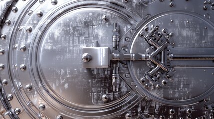 A silver vault door with intricate locking mechanisms, symbolizing secure investments and financial safety
