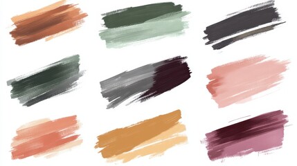 Colorful Hand-Painted Roller Brushes Collection in Muted Shades - Vector Illustration for Design Mockup Template on Transparent Background
