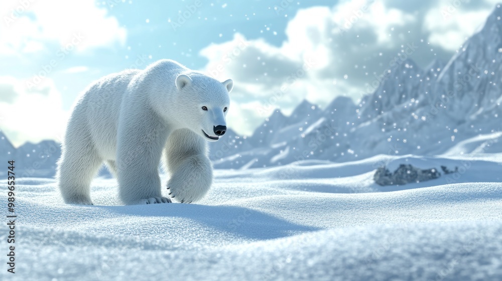 Canvas Prints A polar bear walks through a snowy landscape, showcasing its natural habitat.