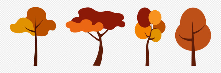 Autumn, cozy set Trees of leaves, and acorns. Vector illustration.