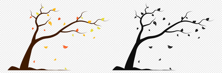 Autumn, cozy set Trees of leaves, and acorns. Vector illustration.
