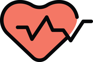 Simple red heart shape is showing the pulse rate with a black line on a white background