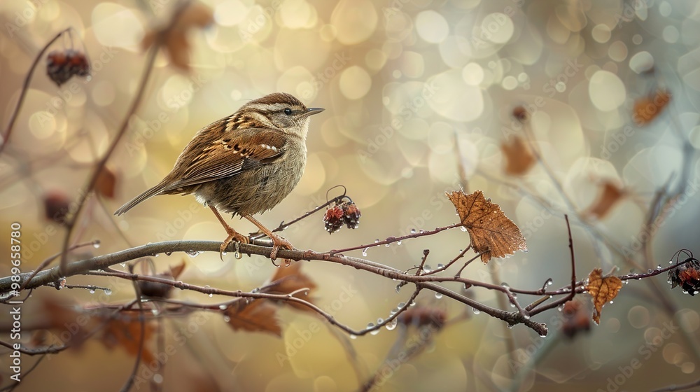 Wall mural A Small Sparrow Perched on a Branch