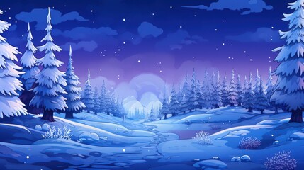 A Snowy Forest Path Under a Starry Night Sky