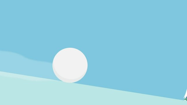 snowball fall and roll down hill slope in winter landscape