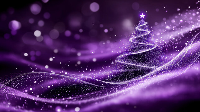 abstract christmas tree in a white line in purple background