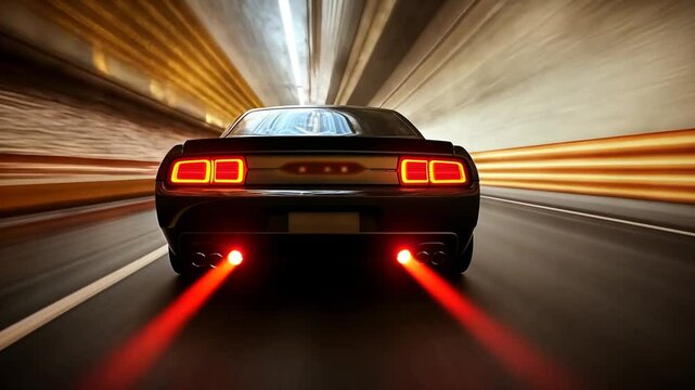 Rear View of a Racing Car Speeding Through an Illuminated Tunnel Generative AI