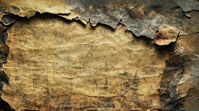 A close-up view of aged, weathered paper with visible creases and tears