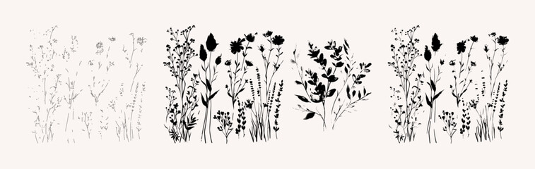 Wildflowers floral vector art, Abstract botanical illustration
