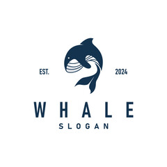 Whale logo design silhouette animal giant fish orca sea concept simple template illustration