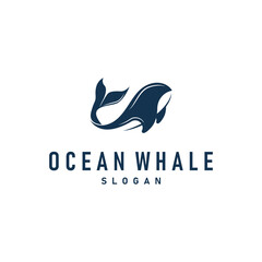 Whale logo design silhouette animal giant fish orca sea concept simple template illustration