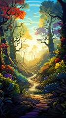 Obraz premium A Sunlit Path Through A Dense, Lush Forest