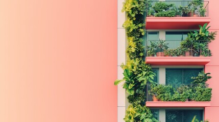 Obraz premium Serene Green Living: Minimalist Design with Lush Plant Wall on Residential Building in Urban Setting