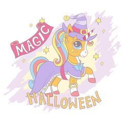 Halloween card with unicorn vector illustration