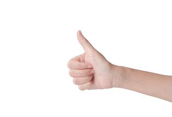 Women's hands with thumbs up sign isolated against a transparent background. Thumb up positive...