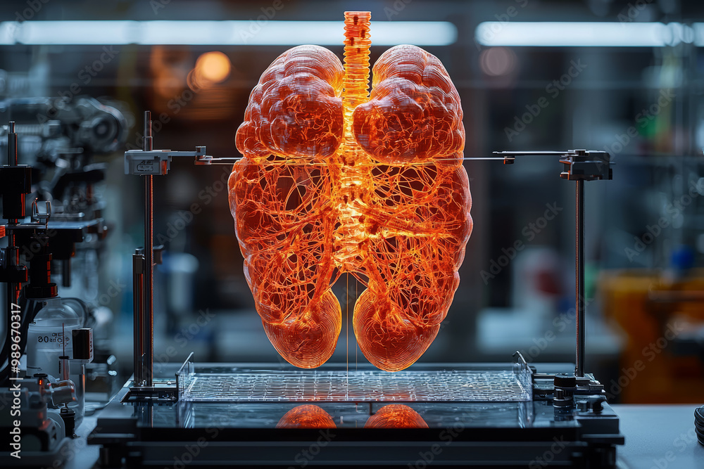 Canvas Prints a 3d-printed organ model being studied in a lab. concept of breakthroughs in biomedical research.