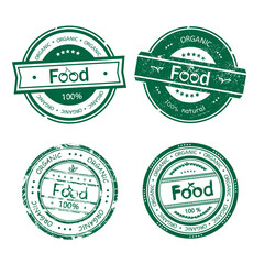Food products are 100% organic. Rubber stamp. Set of vector stamps