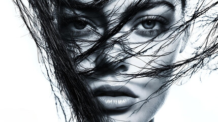 Fototapeta premium Close-up portrait of woman with wind-swept hair 