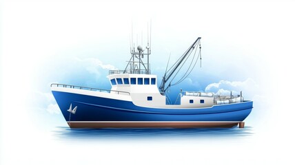 Fototapeta premium A blue fishing boat is on the water