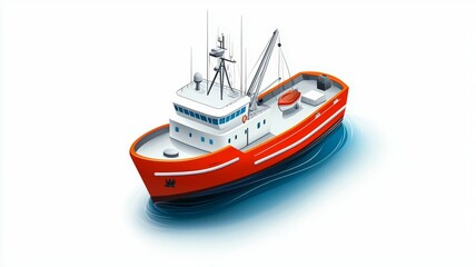 Fototapeta premium A large red boat is floating on the water