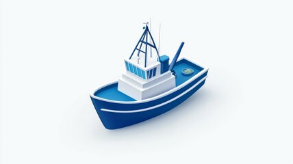 Naklejka premium A blue boat with a white top is shown on a white background