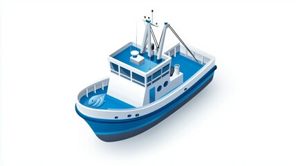 Fototapeta premium A blue boat with a white top is on a white background