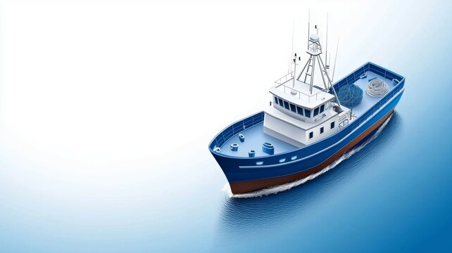 A blue boat is sailing on the water