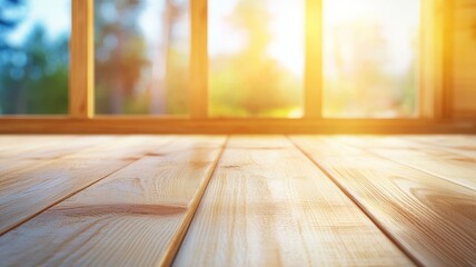 A wooden floor with a window in the background