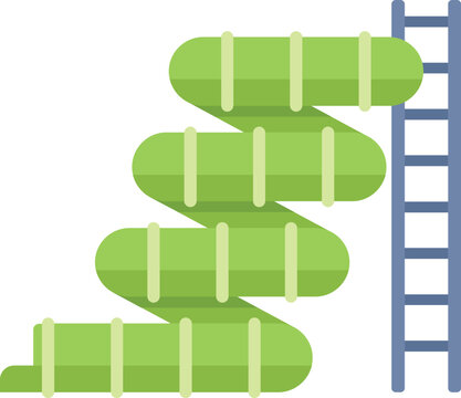 recommend clip art: Twisting green water slide with a ladder leading to the top platform, perfect for illustrating summer fun and water parks