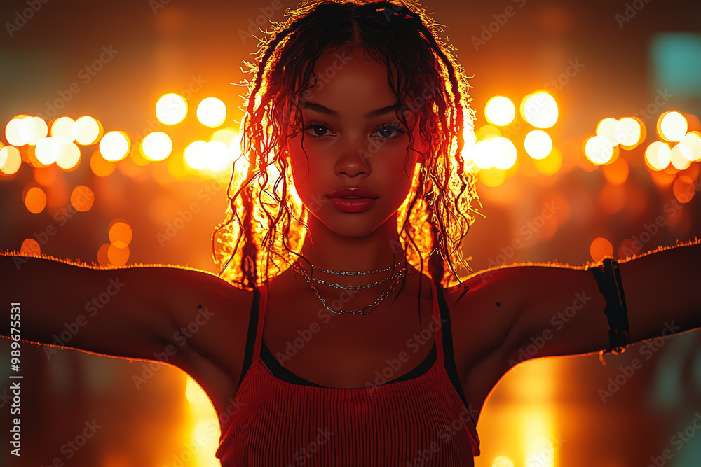 Wall mural a person in a lively dance class where their reflection in a mirror is static and dark, illustrating