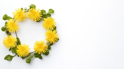 Playful Dandelion Wreath on White Background