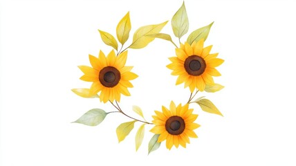 Obraz premium Cheerful Sunflower Wreath on White Background