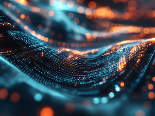 Abstract, glowing data streams in a virtual space.


