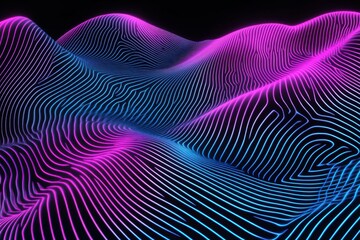 Vibrant abstract wave patterns in glowing pink and blue shades create a mesmerizing visual effect.