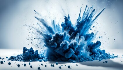 blue color powder explosion in a white isolated background