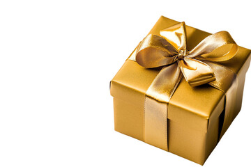 Obraz premium Elegant Gold Gift Box with Matching Ribbon and Bow, Perfect for Special Occasions, Holidays, and Anniversaries, Isolated on Transparent Background
