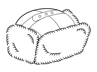 Ushanka Trapper Hat. Winter Head Fashion accessory cap with fur clothing technical illustration. Vector headgear for Men, women, unisex style, flat template CAD mockup sketch outline isolated
