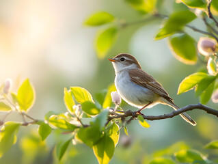 A small bird perched on a tree branch.


