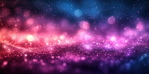 Obraz premium A captivating abstract background with a blend of pink, purple, and blue hues, featuring shimmering glitter and soft bokeh lights
