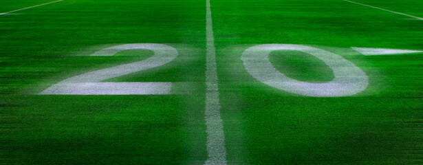 Obraz premium Football Field Green Yard Markers to Goal Line Touchdown Endzone Game Competition