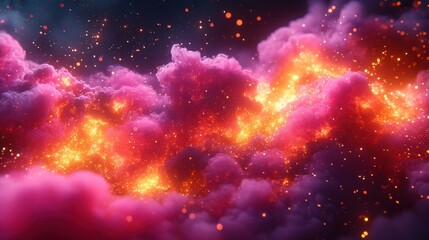 Naklejka premium A Celestial Canvas of Swirling Pink and Orange Clouds with Glimmering Dust Particles