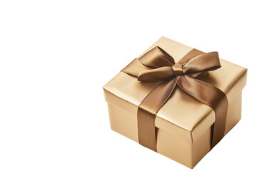 Fototapeta premium Elegant Gold Gift Box with Matching Ribbon and Bow, Perfect for Special Occasions, Holidays, and Anniversaries, Isolated on Transparent Background